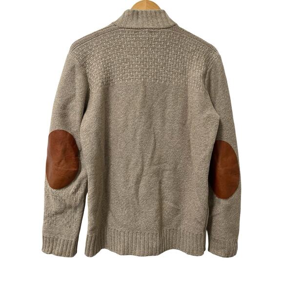 Inis Meain Mens Wool Cashmere Full Zip Sweater Size S Tan Patch Elbows Ireland - Picture 2 of 7